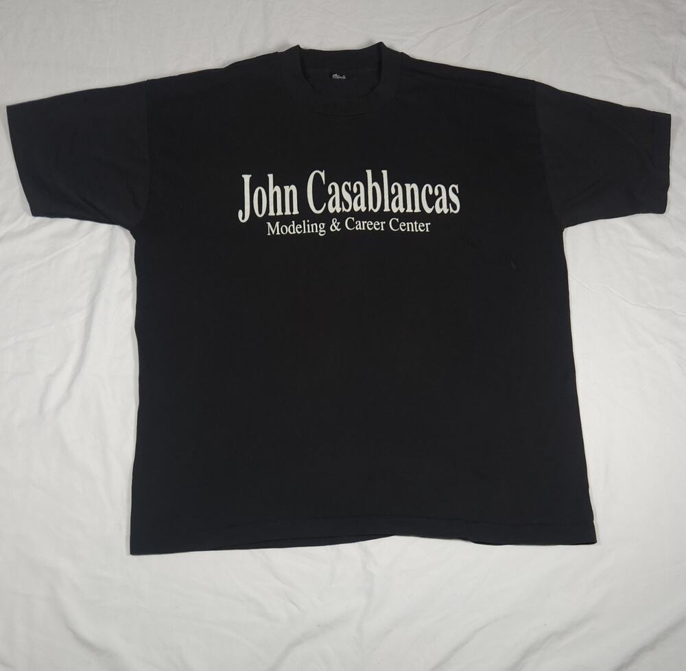 Vintage 90s John Casablancas Modeling T-Shirt Black Boxy XL Fade Distressed